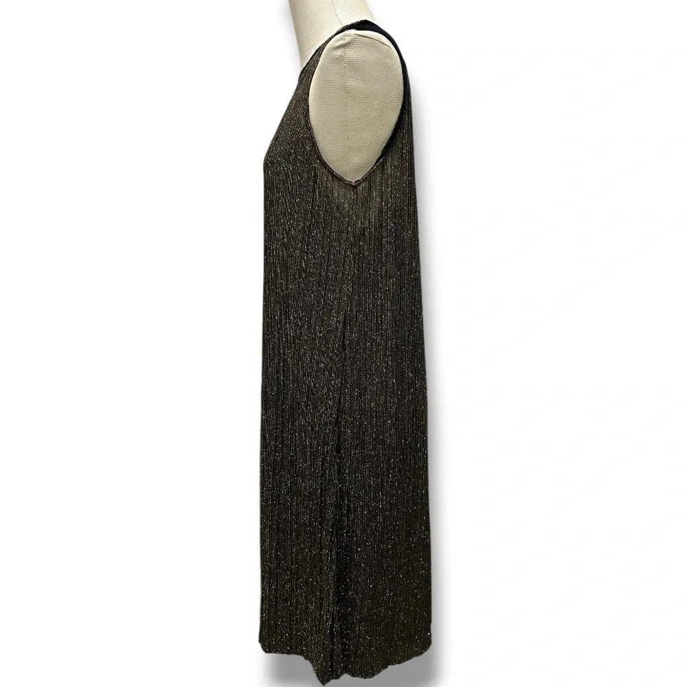 303 MANGO Suit | NWOT Turkey Metallic Gold Shimmer Sleeveless Midi Dress (Sz M) - Picture 3 of 12
